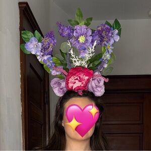 Handmade Large Floral Headpiece Fascinator Pink, Purple Costume Hat Headband NEW